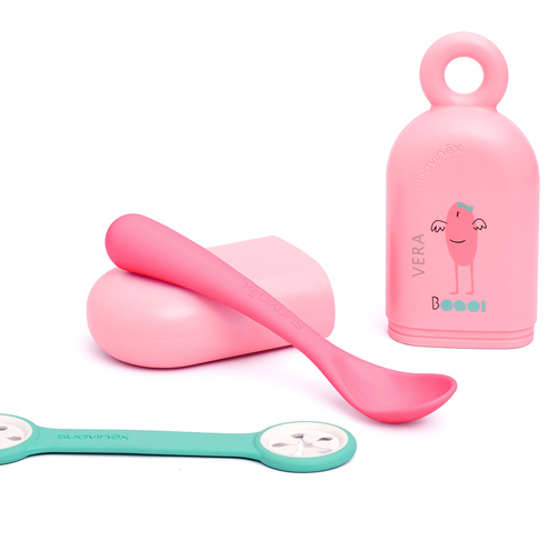 Cubierto Infantil Set Cuchara con Portacuchara On The Go Rosa - Suavinex