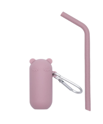 Pajita Rosa Reutilizable, Estuche + Cepillo Limpiador