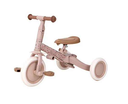 Triciclo con Barra 4 en 1 Rosa Flores - Little Dutch