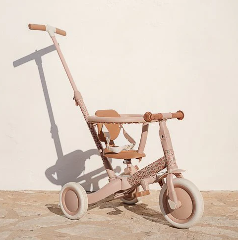 Triciclo con Barra 4 en 1 Rosa Flores - Little Dutch