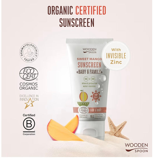 Protector Solar Mineral MANGO SPF 50 Cara/Cuerpo Bebé/Adulto 150ml - Wooden Spoon