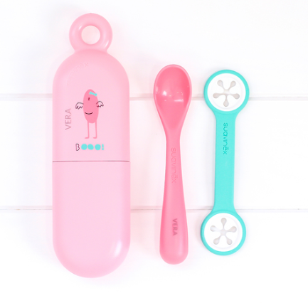 Cubierto Infantil Set Cuchara con Portacuchara On The Go Rosa - Suavinex