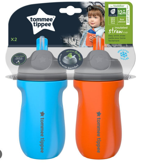 Pack de 2 Vasos con Pajita Aislados (12M+)Rojo y Azul | Antiderrames - Tommee Tippee