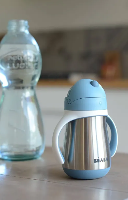 Taza de Aprendizaje Azul con Pajita Inox 250 ml – Béaba