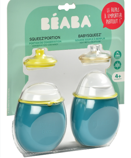 Set Baby Squeeze 2 en 1 + Recipiente de Porción – Azul – Béaba
