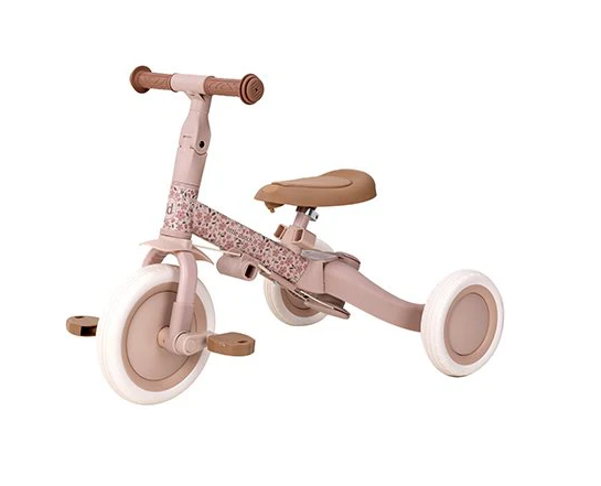 Triciclo con Barra 4 en 1 Rosa Flores - Little Dutch