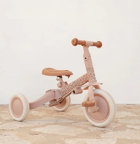 Triciclo con Barra 4 en 1 Rosa Flores - Little Dutch