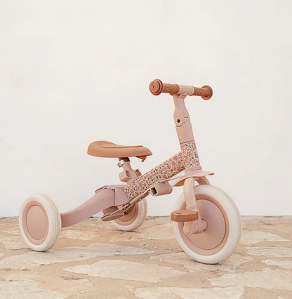Triciclo con Barra 4 en 1 Rosa Flores - Little Dutch