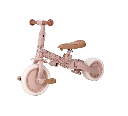 Triciclo con Barra 4 en 1 Rosa Flores - Little Dutch