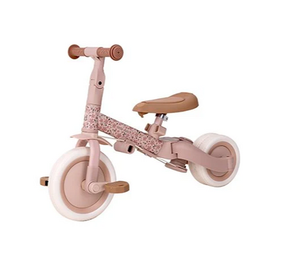Triciclo con Barra 4 en 1 Rosa Flores - Little Dutch