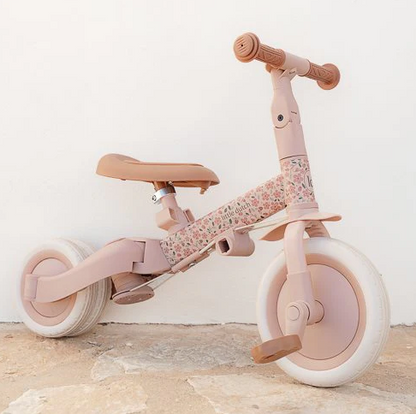 Triciclo con Barra 4 en 1 Rosa Flores - Little Dutch