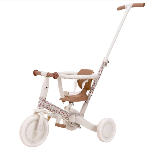 Triciclo con Barra 4 en 1 Blanco Flores - Little Dutch