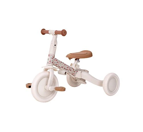 Triciclo con Barra 4 en 1 Blanco Flores - Little Dutch