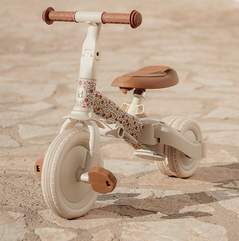 Triciclo con Barra 4 en 1 Blanco Flores - Little Dutch
