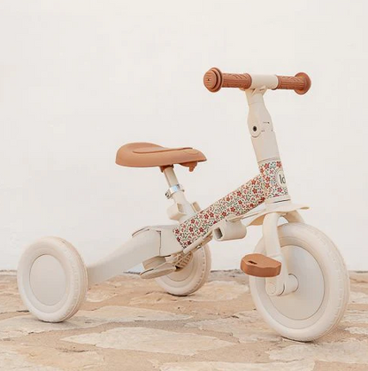 Triciclo con Barra 4 en 1 Blanco Flores - Little Dutch