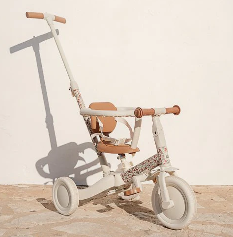 Triciclo con Barra 4 en 1 Blanco Flores - Little Dutch