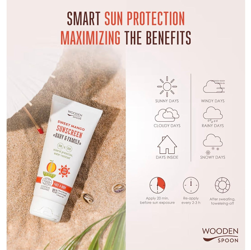 Protector Solar Mineral MANGO SPF 50 Cara/Cuerpo Bebé/Adulto 150ml - Wooden Spoon