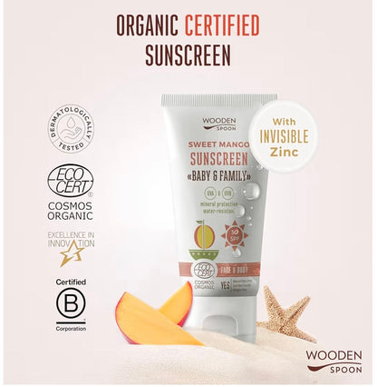 Protector Solar Mineral MANGO SPF 50 Cara/Cuerpo Bebé/Adulto 150ml - Wooden Spoon